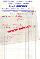 32 - CONDOM - FACTURE RENE BORDES - RECUPERATION METAUX- FERRAILLES- CHIFFONS- 47 RUE BARLET-1963 - 1950 - ...