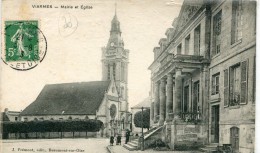 CPA 95 VIARMES MAIRIE ET EGLISE 1913 - Viarmes