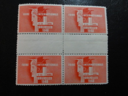 1948 Foire Bruxelles Interpaneau 4 Bloc Mercure Vignette Poster Stamp Label Belgium - Erinnophilie [E]