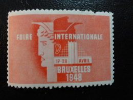 1948 Foire Frech Text Bruxelles Mercure Vignette Poster Stamp Label Belgium - Erinnophilie [E]