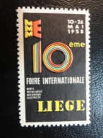 1958 Foire De LIEGE Vignette Poster Stamp Label Belgium - Erinnofilie [E]