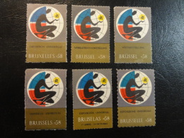 Exposition Universelle 1958 6 Different Languages Perces En Lignes Vignette Poster Stamp Label Belgium - Erinnophilia [E]