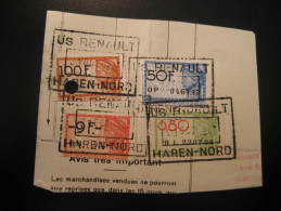 HAREN - NORD Us. RENAULT 1947 Fragment 4 Fiscales Timbre Revenue Fiscal Tax Postage Due Official BELGIUM - Documenten