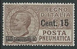 1924-25 REGNO POSTA PNEUMATICA SOPRASTAMPATO 15 SU 10 CENT MNH ** - M2-8 - Rohrpost