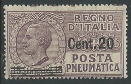 1927 REGNO POSTA PNEUMATICA SOPRASTAMPATO 20 SU 15 CENT MNH ** - M2-2 - Pneumatic Mail