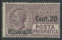 1927 REGNO POSTA PNEUMATICA SOPRASTAMPATO 20 SU 15 CENT MNH ** - M2-3 - Poste Pneumatique