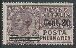 1927 REGNO POSTA PNEUMATICA SOPRASTAMPATO 20 SU 15 CENT MNH ** - M2-7 - Poste Pneumatique