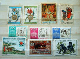 Rwanda 1968 - 1970 Olympics Judo Fencing Paintings Music Costumes Flowers Gorilla Ox Cart - Used Stamps