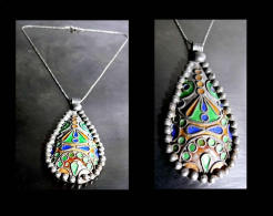 Ancien Collier émaillé De Tiznit / Vintage Moroccan Enammelled Silver Necklace - Halsketten
