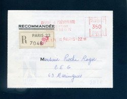 Tarif Recommandé 350F EMA Devoir Et Prévoyante Assurance Vie C 3131 Paris 22 1971 - Tariffe Postali