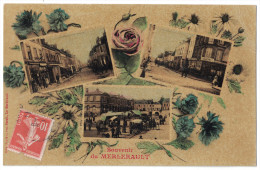 Orne 61 - Souvenir Du MERLERAULT Belle CP Fantaisie Multivues En Couleurs Avec Le Marché Devanture Commerces Rue - Le Merlerault