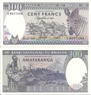 Rwanda P-19, 100 Francs, Woman, Baby, Karisimbi & Visoke Volcanoe / Great Zebras - Rwanda