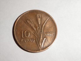 TURQUIE  10 KURUSH 1965 -KM.891.1 - Bronze  - TTB - Turkije