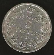 Belgique - Albert I  - 1 Belga1934 FR - Position B - 5 Francs & 1 Belga