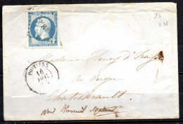 1/ France N° 14 Napoléon III Oblitéré Sur Lettre   , Cote : ?,00 € - 1853-1860 Napoléon III.