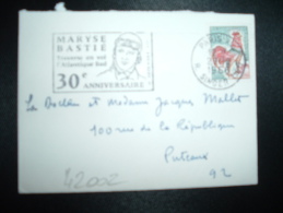 LETTRE MIGNONNETTE TP COQ DE DECARIS 0,30 OBL.MEC.29-12-1966 PARIS XVI + MARYSE BASTIE - 1962-1965 Haan Van Decaris