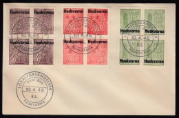 1945. Huskvarna LOKALT 4x 4 ÖRE + 4x 8 ÖRE + 4x 15 ÖRE FDC LOKALFÖRSÄNDELSER HUSKVARNA ... (Michel: ) - JF500856 - Lokale Uitgaven