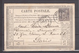 Entier De GRASSE Var  Type SAGE 15c Gris Sur CPA   Le 28 FEV 1877    Pour PARIS - Vorläufer