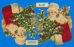 DECOUPIS  ANCIENS GAUFRE, PERE NOEL SAPIN, PLANCHE L&B No 30708 SANTA CLAUS CHRISTMAS TREE MINT Cond. Ca 20 X 12 Cm - Motivos De Navidad