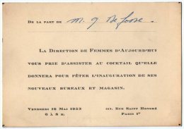 VP2732 - PARIS -  Carte D'invitation  La Direction De Femmes D' Aujourdhui ( Magazine Belge ) - Autres & Non Classés