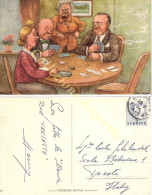 Cartolina Postale Viaggiata Svedese - GIOCATORI DI CARTE - Anni '40 - Firmata - Playing Cards