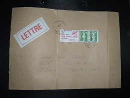 LETTRE TP MARIANNE DE BRIAT 2,20 VERT X2 + VIGNETTE Notez Bien Notre Adresse Postale Complète MERCI OBL.23-7-1993 VERNON - 1989-1996 Bicentenial Marianne