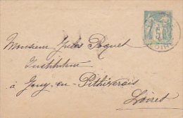 Enveloppe 76 X 116 Entier Postal Type "Sage" 5 Cts Vert (75) Circulé 1896 - Enveloppes Types Et TSC (avant 1995)