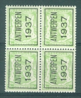 BELGIE - OBP Nr PRE 320 A  (blok Van 4) - "ANTWERPEN 1937" - Typo - Klein Staatswapen - Préo/Precancels - MNH** - Typos 1936-51 (Kleines Siegel)