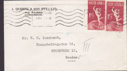 South Africa A. QUIDING & SON, JOHANNESBURG 1949 Cover Brief STOCKHOLM Sweden 2x UPU Weltpostverein Stamps - Storia Postale