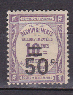 N° 51 Taxes 50 C.s10c Violet : Timbre Neuf Légère Trace De  Charnière Impéccable - 1859-1959.. Ungebraucht