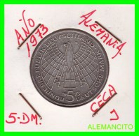 ALEMANIA REPÚBLICA FEDERAL – BRD  5.00 DM  CONMEMORATIVA PLATA  (AÑO 1973 ) CECA -J - 5 Mark