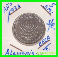 ALEMANIA REPÚBLICA FEDERAL – BRD  5.00 DM  CONMEMORATIVA PLATA  (AÑO 1974 ) CECA -F - 5 Marcos