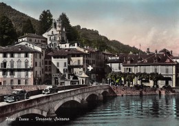 04734 "PONTE TRESA (TI / CH) - VERSANTE SVIZZERO" ANIMATA AUTO '40 COL. A MANO SU NEGAT.  CART. POST. ORIG. NON SPEDITA. - Tresa