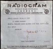 CHINA CHINE CINA 1947 CHINESE GOVERNMENT RADIO ADMINISTRATION SHANGHAI WORLD WIDE WIRELESS RADIOGRAM TELEGRAPH - Other & Unclassified