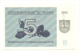 Lituania - 5 Talonas 1991    +++++++ - Lithuania