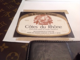 Vin De Tradition Méridionale Cote Du Rhône 1991 Chais De La Vallée 26790 En L état Scotch - Côtes Du Rhône