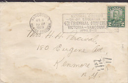 Canada Slogan Flamme "4th Triennial Conference Victoria - Vancouver" VANCOUVER 1929 Cover Lettre USA 2c. GV Stamp - Covers & Documents