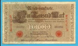 GERMANY - 1000 MARK - 1910 - Pick 44.b - 7 Digit RED SEAL - ( 189 X 109 ) Mm - REICHSBANKNOTE - IMPERIAL BANK NOTES - 1000 Mark