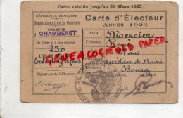 19 - CHAMBERET - CARTE ELECTEUR 1924- RENE MERCIER  SECRETAIRE DE MAIRIE - ECOLE DE GARCONS - Sin Clasificación