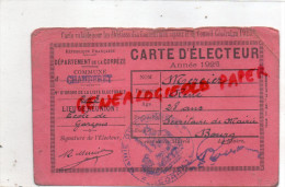 19 - CHAMBERET - CARTE ELECTEUR 1925- RENE MERCIER  SECRETAIRE DE MAIRIE - ECOLE DE GARCONS - Ohne Zuordnung