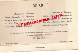 19 -MERLINES- FAIRE PART MARIAGE - SUZANNE REGAUDIE AVEC MAXIME BRILLAUD- 30 DECEMBRE 1944 - Sin Clasificación