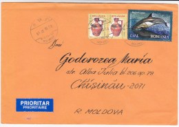 Romania To Moldova , 2007 , Pottery , Dolphin ,  Used Cover - Cartas & Documentos