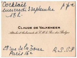 VP2750 - CDV - Carte De Visite - Mr Claude De VALKENEER Attaché D´Ambassade De S.M Le ROI Des Belges - Visiting Cards