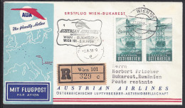 AUTRICHE - 1959 - ENVELOPPE RECOMMANDE DE WIEN VERS BUKAREST PAR AUSTRIAN AIRLINES - - First Flight Covers