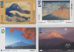 LOT De 4 Cartes Prépayées Japon - Volcan MONT FUJI - Mountain Vulcan Japan Prepaid Cards - Berg Karten - 263 - Gebirgslandschaften