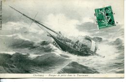 N°46989 -cpa Cherbourg -barque De Pêche Dans La Tourmente- - Fishing Boats