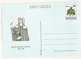 CARTOLINA POSTALE - 1981 - SANTA RITA DA CASCIA - 1381-1981 - REPUBBLICA DI SAN MARINO - - Covers & Documents