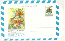AEROGRAMMA - 1981 - REPUBBLICA DI SAN MARINO - EUROFLORA '81 GENOVA - PAR AVION  - - Storia Postale