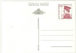 CARTOLINA POSTALE - REPUBBLICA DI SAN MARINO - ANNO 1982 - FEDERICO DA MONTEFELTRO 1422-1482 - - Storia Postale