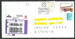 Great Britain 2016 Registered Cover To Estonia Elizabeth II Label Car Etc - Lettres & Documents